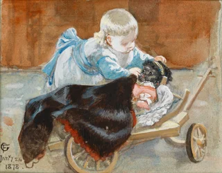 Frederica spielt mit einer schwarzen Puppe, 1878